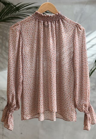 LILAC FLORAL HIGH NECK LONG SLEEVED TOP