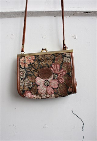 VINTAGE 90' AMAZING BEAUTIFUL BROWN FLOWER LITTLE BAG