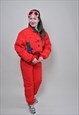 WOMEN ONE PIECE SKI SUIT, RETRO RED FULL SNOW SUIT FOR HER