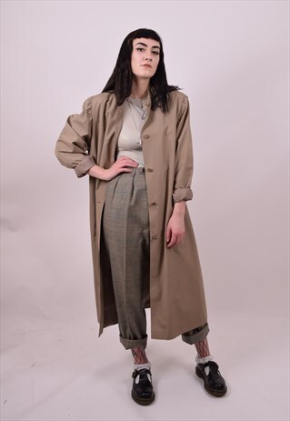 VINTAGE 70'S TAUPE GRANNY MAC TRENCH COAT SIZE 10 12 14 16