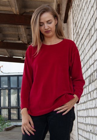 VINTAGE RETRO RED VELVET JUMPER SWEATSHIRT