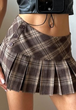 y2k Brown & Beige Tartan Checkered Peplum Short Mini Skirt