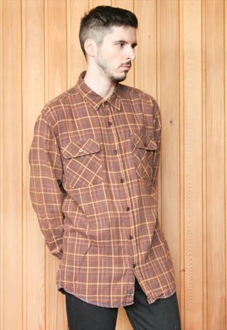 VINTAGE BROWN CHECKED FLANNEL SHIRT