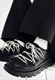 LACE UP SHOES FANCY SPEED HOOKS BOOTS IN BLACK
