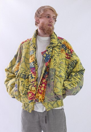VINTAGE MENS UNDERGROUND LONDON PRINTED PUFFER WINTER JACKET