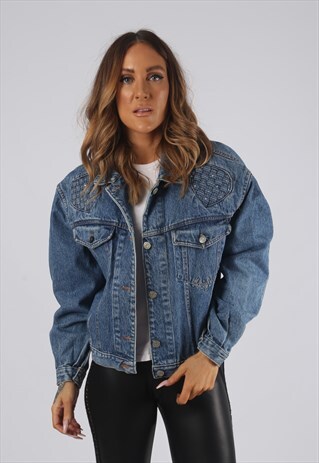 VINTAGE DENIM JACKET OVERSIZED FITTED UK 12 MEDIUM (JR3E)