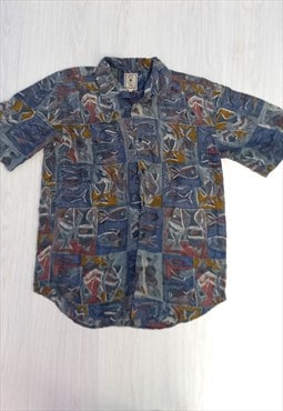 80's Vintage Shirt Navy Multi Short Sleeve