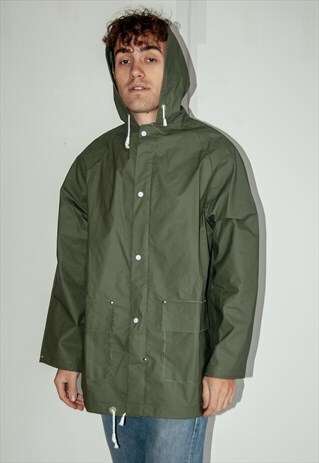 VINTAGE RETRO GREEN RAIN JACKET COAT WITH HOOD