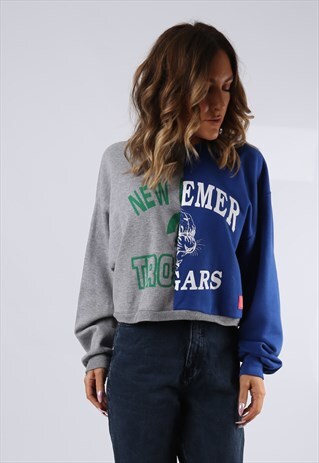 CROPPED SWEATSHIRT JUMPER OVERSIZED BICH REBORN PRINT (K9DD)