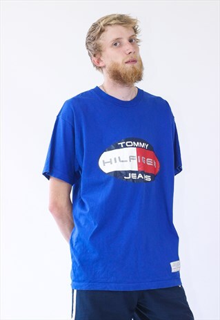VINTAGE MENS TOMMY HILFIGER JEANS BIG LOGO T-SHIRT