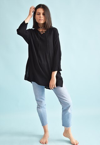 90'S RETRO BOHO FESTIVAL OVERSIZED CORRUGATED BLOUSE TOP