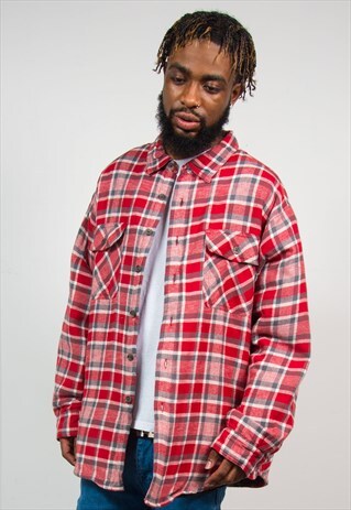 RED CHECK QUILTED FLANNEL SHIRT