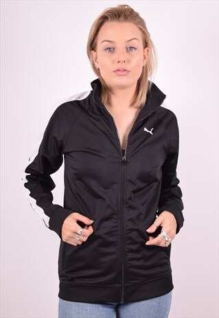 PUMA WOMENS VINTAGE TRACKSUIT TOP JACKET MEDIUM BLACK 90S
