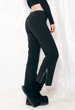 Vintage Flare Trousers Y2K Zip Leg Racing Pants in Black