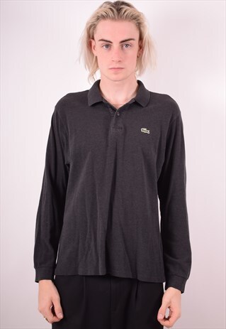 LACOSTE MENS VINTAGE POLO SHIRT LONG SLEEVE LARGE BLACK 90S