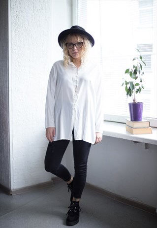 VINTAGE 80'S WHITE BUTTONS UP HIGH COLLAR BLOUSE