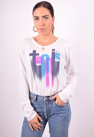 NIKE WOMENS VINTAGE TOP LONG SLEEVE LARGE WHITE 90'S