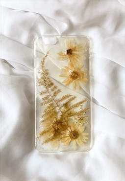 iPhone 6 and 6s Plus White Pressed Flowers Clear Cover