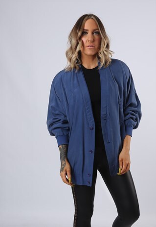SILK BOMBER JACKET PLAIN OVERSIZED VINTAGE UK 18 (FBAU)