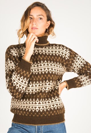 VINTAGE 80S KNIT TURTLE NECK JUMPER / R1965