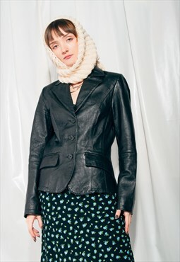 Vintage Leather Jacket Y2K Matrix Blazer Coat in Black