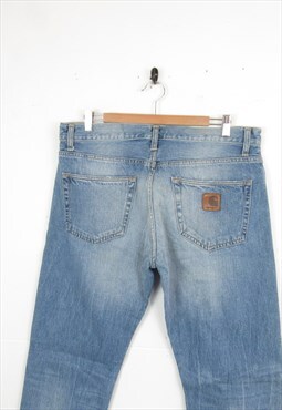 Carhartt Blue Denim Faded Straight Leg Klondike Jeans 36x34