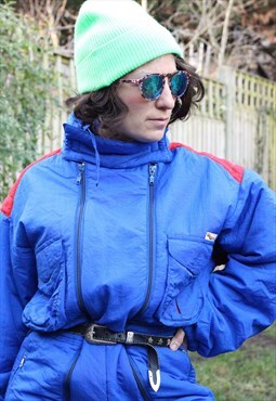 Vintage 1990s double zip up skisuit in bright blue