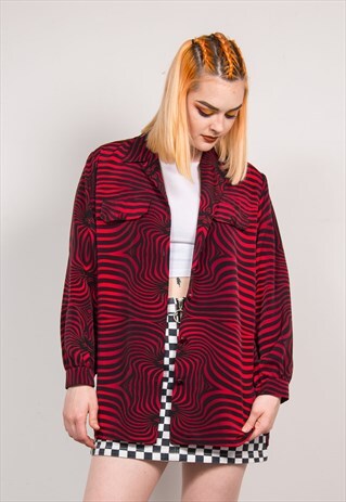 90'S VINTAGE RED ZEBRA PRINT OPEN COLLAR SHIRT