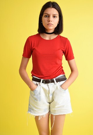 90'S RETRO PATTERNED LYCRA GRUNGE JERSEY TOP TEE