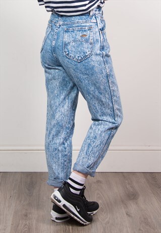VINTAGE 90'S BLUE ACID WASH HIGH WAIST DENIM MOM JEANS