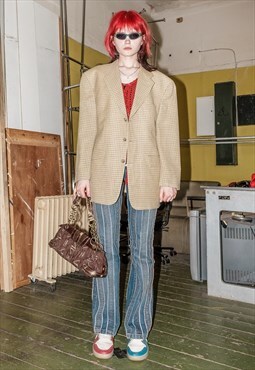 90's Vintage classy oversized plaid blazer in eggnog yellow