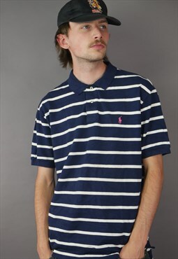 Vintage Ralph Lauren Striped Polo Shirt in Blue with Logo