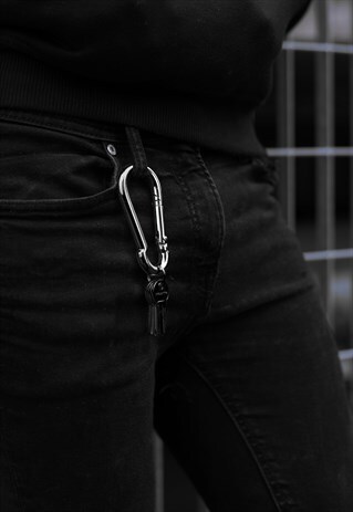 LARGE CARABINER STEEL TROUSER BELT KEY ATTACHMENT - BLACK