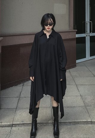 KOREAN STYLE SWALLOWTAIL LONG SHIRT IN BLACK