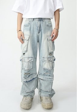 Men's Pocket Destroyed Cargo Jeans S VOL.2