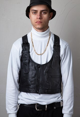 VINTAGE BLACK LEATHER MOTORCYCLE VEST