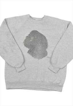 Vintage Poodle Graphic Print Sweatshirt Grey Medium