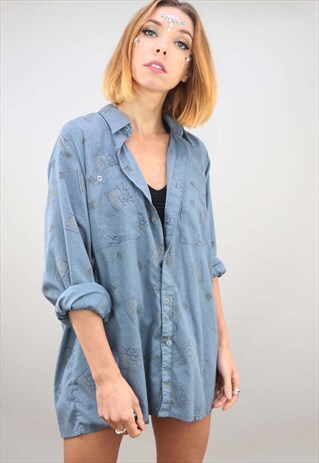 VINTAGE 80S 90S OVERSIZED LONG SLEEVE PATTERNED SHIRT