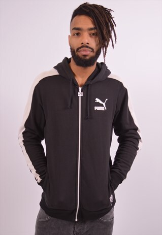 PUMA MENS VINTAGE HOODIE SWEATER MEDIUM BLACK 90S