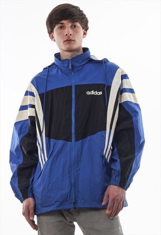 VINTAGE ADIDAS ORIGINALS SHELL WATERPROOF COAT 90S BLUE