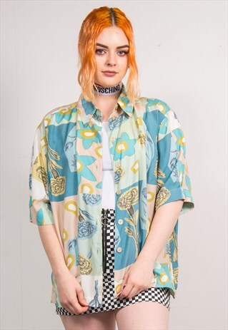 VINTAGE 90'S PASTEL ABSTRACT PATTERN SHORT SLEEVE SHIRT