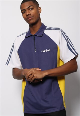 VINTAGE ADIDAS LOGO 1/4 ZIP PIQUE POLO SHIRT