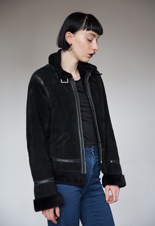 VINTAGE DEEP BLACK SHEEPSKIN JACKET