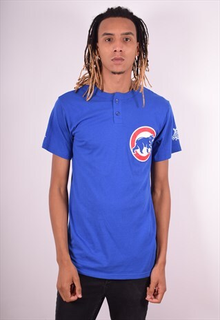 MAJESTIC MENS VINTAGE T-SHIRT TOP MEDIUM BLUE 90S