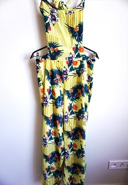 Vintage Jumpsuit Romper Overall Onepiece Yellow Floral