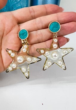 Starfish Drop Earrings in Turquoise & Pearl