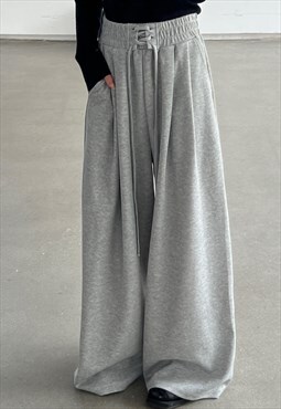 Grey Cotton Baggy high-rise wide-leg Sweatpant