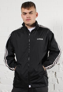 Vintage Adidas Jacket in Black with Spell Out Logo Small