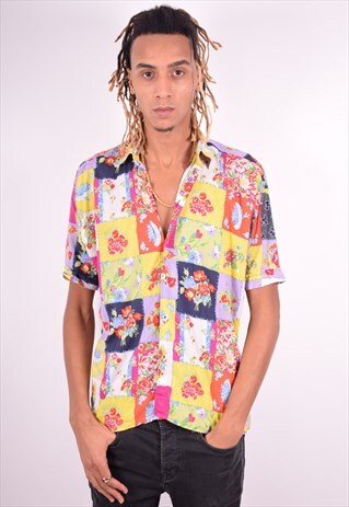 VERSACE MENS VINTAGE SHIRT SMALL MULTI FLORAL 90'S