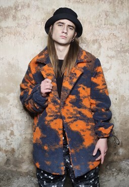 Camo fleece jacket handmade 2in1 abstract trench coat orange